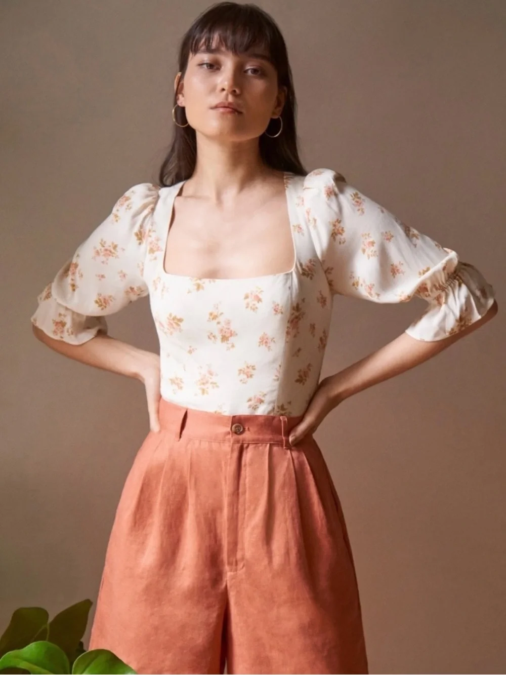 NWOT Reformation Ana Top in White/Cream Floral Print